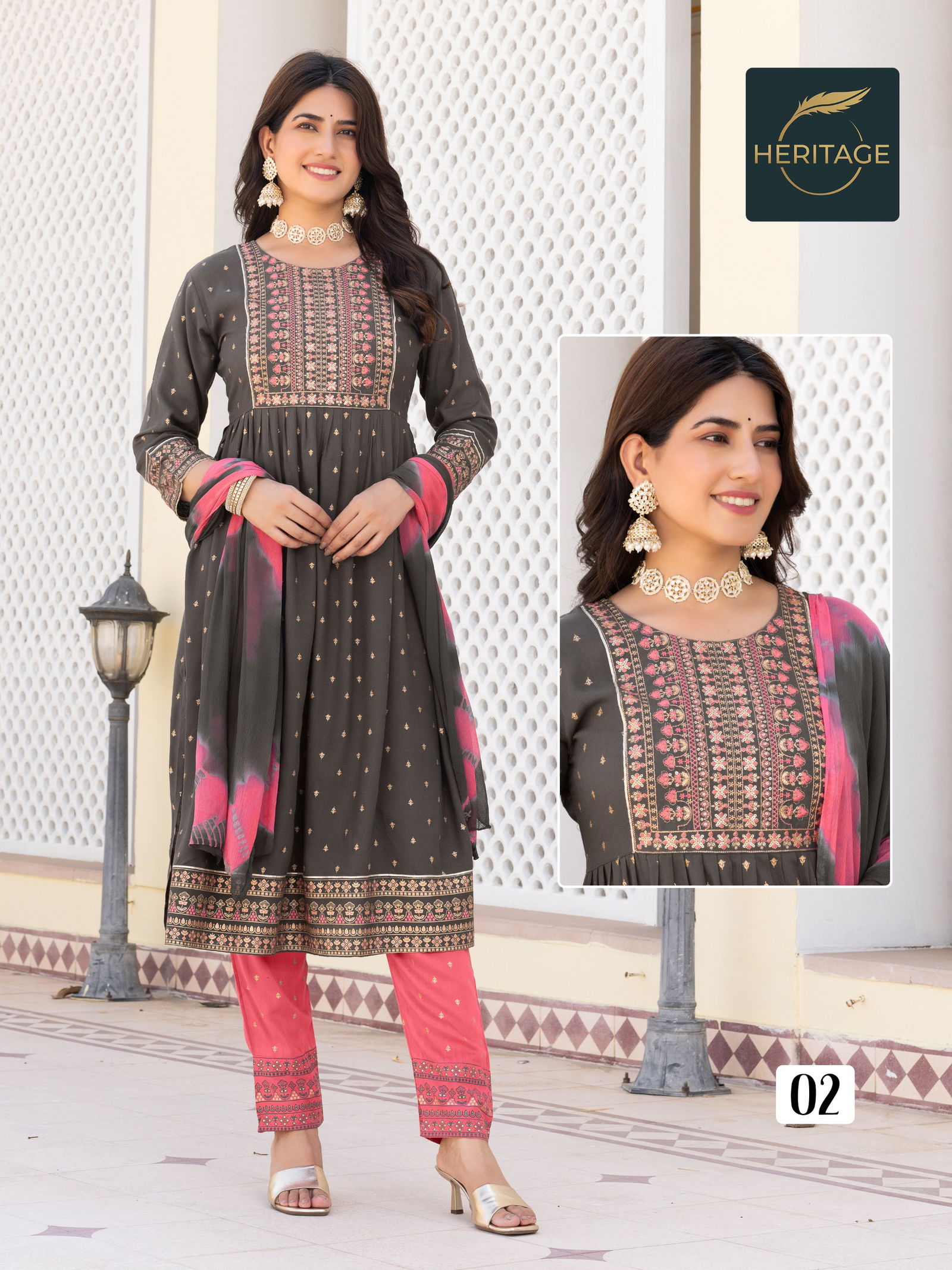 Kavya By Heritage Rayon Printed Embroidery Kurti With Bottom Dupatta Wholesale Market In Surat